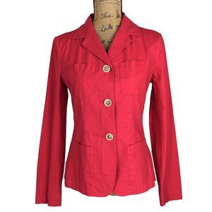 NEW Talbots Blazer SZ 2 Jacket Red Cotton Stretch Ivory Button Pocket Washable